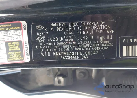 2017 Kia Rio Lx z USA, uszkodzony, nr VIN KNADM4A31H6106145